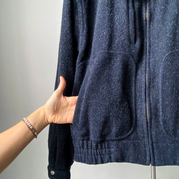 🍂 90s Vintage Dark Blue Wool Zip-Up Bomber Jacket by Woolrich - Picture 6 of 8